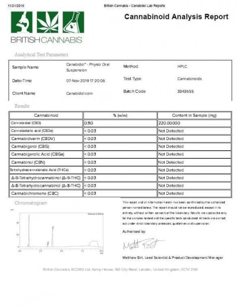 Canabidol Oral Suspension Physio 200mg CBD Oil 200ml