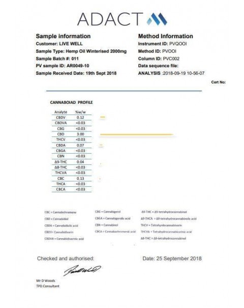 LVWell CBD 2000mg Winterised  10ml Hemp Seed Oil