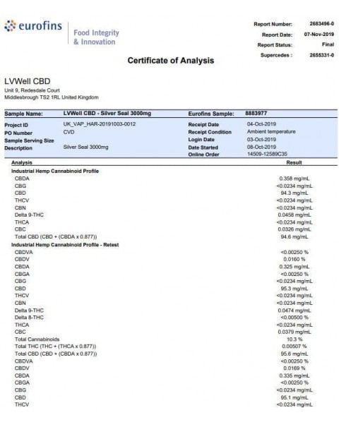LVWell CBD Silver Seal 3000mg 30ml Hemp Seed Oil