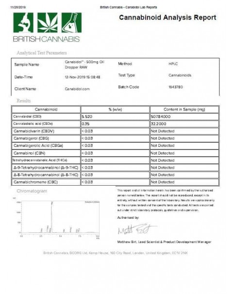 Canabidol 500mg CBD Raw Cannabis Oil Drops 10ml