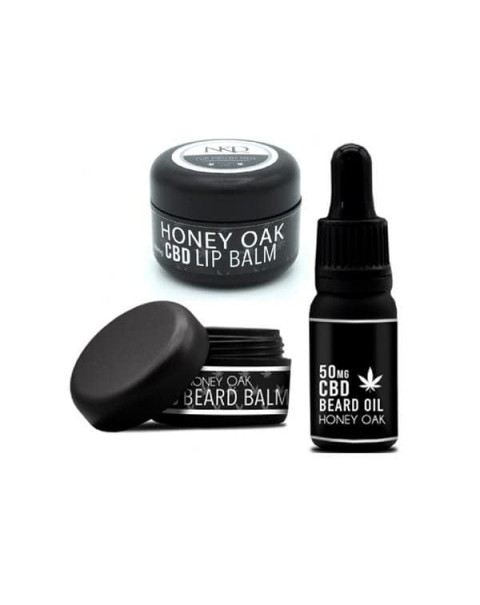 NKD 250mg CBD Triple Pack Honey Oak Beard Oil, lip and Beard balm Gift Set