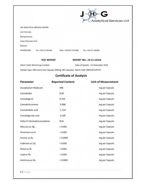 Celtic Wind Crops 600mg CBD Canna-Sea – 60 Capsules