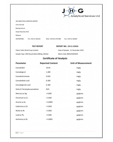 Celtic Wind Crops 600mg CBD Muscle Balm – 40ml