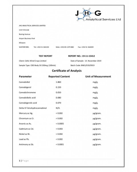 Celtic Wind Crops 200mg CBD Body Oil – 100ml