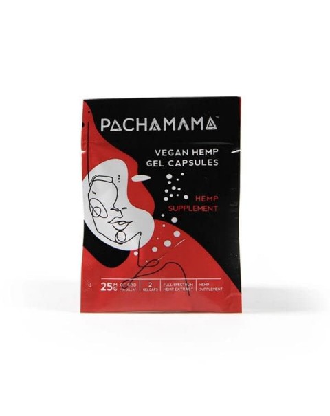Pachamama 25mg CBD Vegan Hemp Gel Capsules – 2 Cap Sachets – 15 Pack