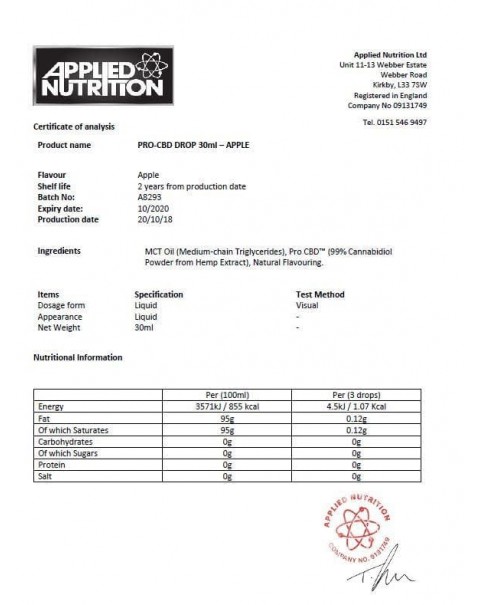 Applied Nutrition Pro CBD 500mg Oral Drops 30ml – Apple Flavour