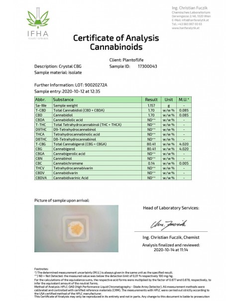 Plant Of Life 500mg CBG Crystal Powder Bulk 90% CBG