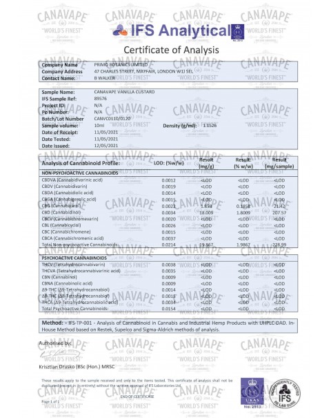 Canavape® 200mg CBD 20mg CBG 10ml E-liquid (50VG/50PG)